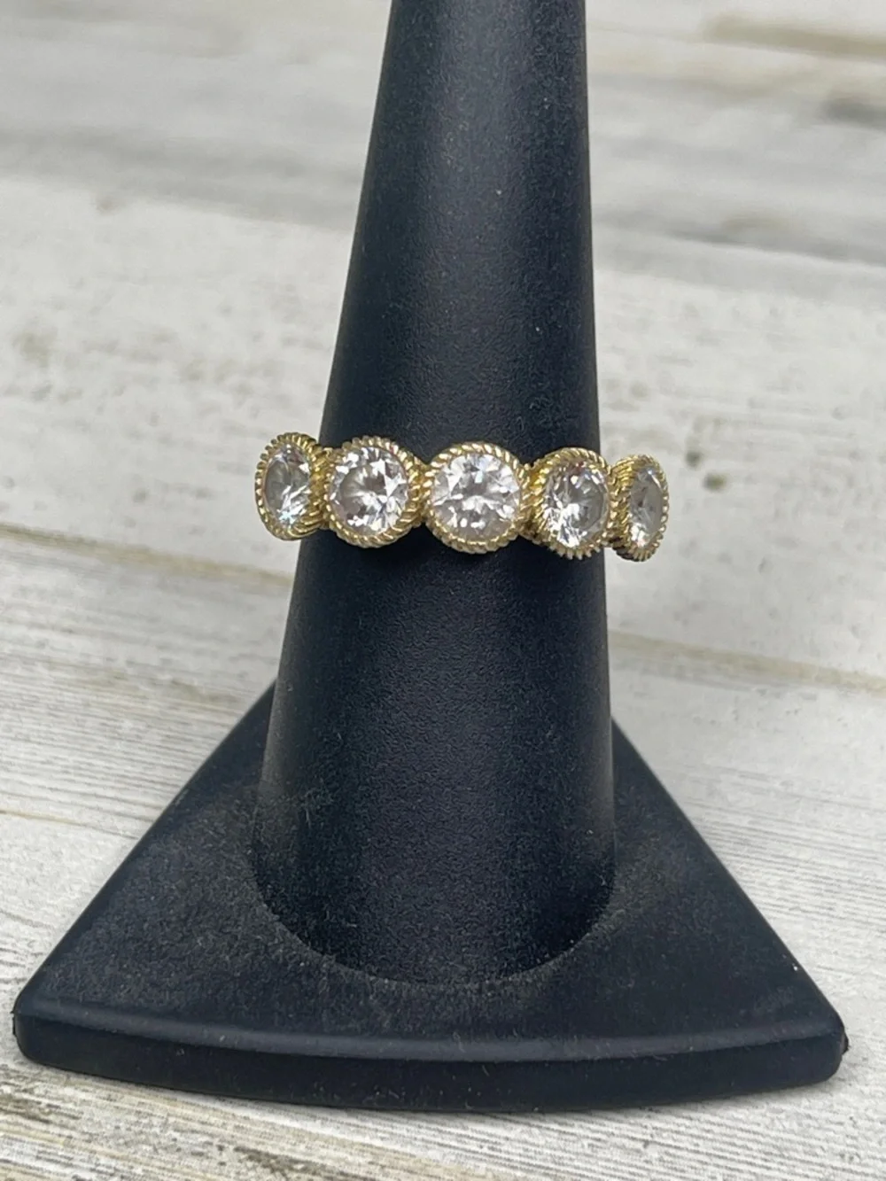 Judith Ripka 14K Gold Clad Diamonique Five Stone Band Ring - Picture 1 of 10